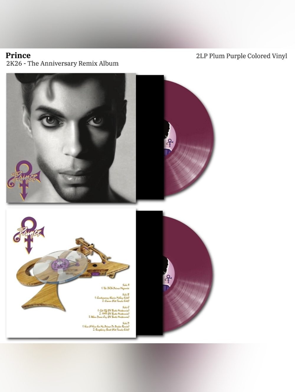Prince 2k26 Anniversary Remixes 2LP Plum Purple Colored Vinyl Record Set